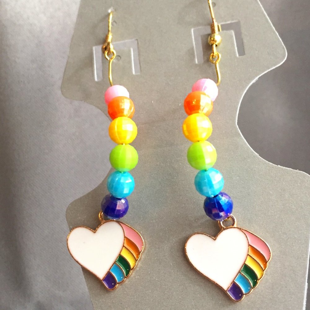 Pride love - Rainbow beaded partial hoop drop earrings GF hooks